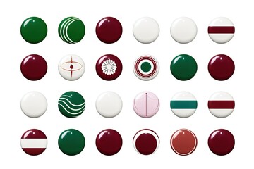 Abstract decorative circles on white background displaying various designs and colors