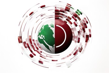 Abstract globe divided in half with rotating red and white geometric elements
