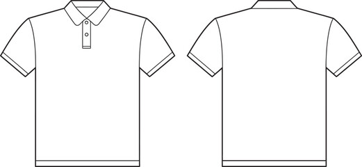 White Polo Shirt Outline Front and Back View Mockup Template

