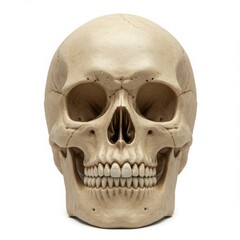 Obraz premium Anatomical human skull isolated on white background for medical study, halloween decoration, and educational purposes.