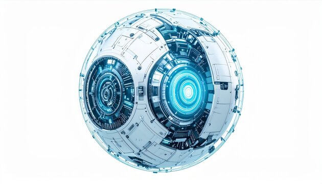 Futuristic Glowing Blue and White Robotic Sphere