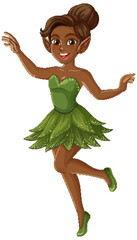 Charming Fairy in Green Leaf Dress Illustration