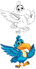 Colorful Cartoon Hornbill Illustration with Outline