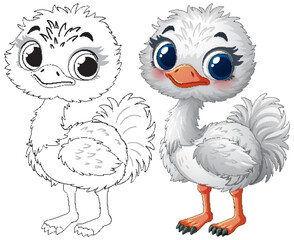 Adorable Baby Ostrich Illustration Duo