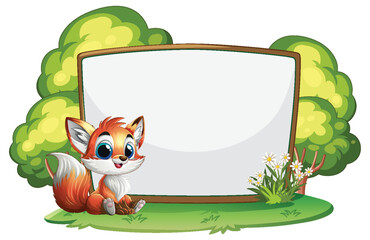 Cute Fox with Blank Signboard