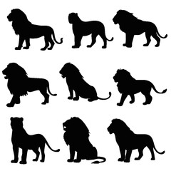 Lion Silhouette Vector Pack | lion vector sheet | Various Lion Poses Silhouettes | Lion Silhouette Collection | Lion Vector Art - Set of Silhouettes