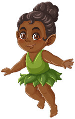 Charming Fairy in Green Leaf Dress Illustration