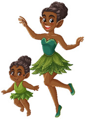 Charming Fairy Duo in Playful Green Attire