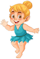 Cheerful Cartoon Fairy in Blue Dress