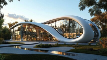 Obraz premium Futuristic Architectural Design: A Modern Wave-Shaped House
