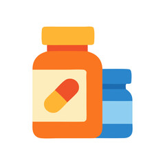 Two medicine bottles of different colours, orange and blue, ideal for pharmaceutical, healthcare, and medicalrelated concepts in design projects.