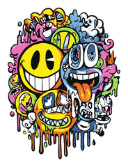 Fototapeta premium Colorful Abstract Vector Art with Playful Faces and Vibrant Elements