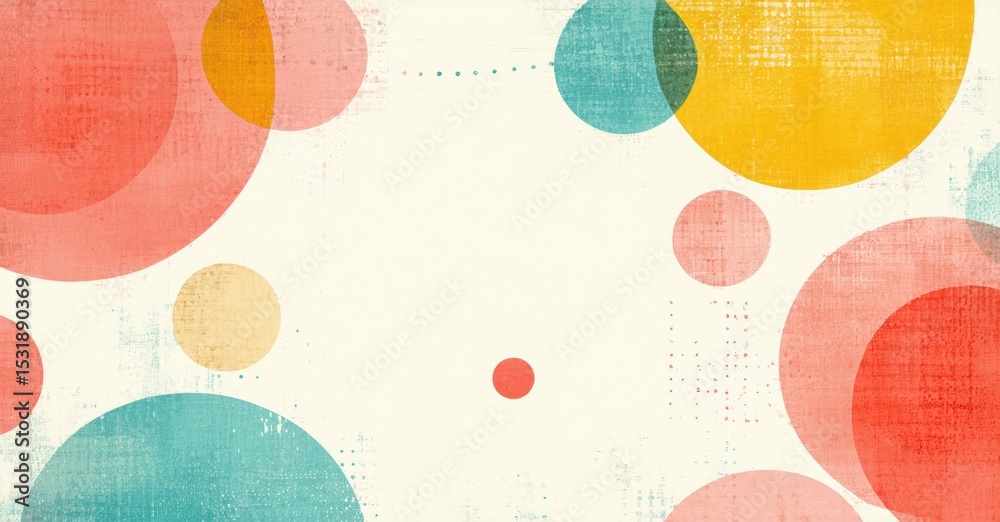 Poster Abstract circles overlap, creating textured background. Warm, cool colors blend, offering simple visual appeal. Minimalist design.