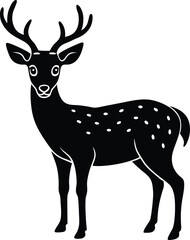 Stylized Silhouette of a Spotted Deer with Antlers on a White Background