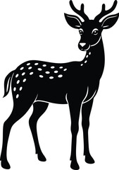 Full body silhouette of a spotted deer with small antlers standing