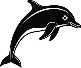 Obraz premium Black and white silhouette of a dolphin leaping from the water