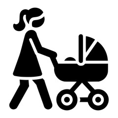 Woman walking with baby stroller icon