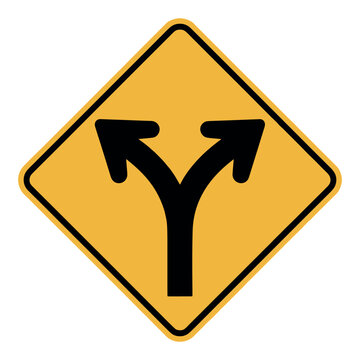 Y-Intersection or Divided Road Ahead Traffic Sign &ndash; Vector Illustration