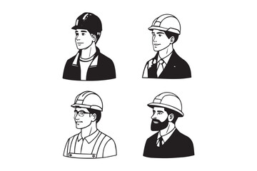 Builder icons set. Avatar with hard helmet and jacket set construction worker icon design Construction worker, engineer, labour, male worker and employee in a helmet Suitable for Infographics,Web Page