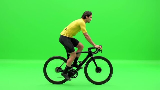 people riding a bicycle, with a greenscreen background