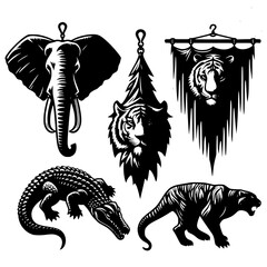 Obraz premium Vintage black and white wildlife illustrations