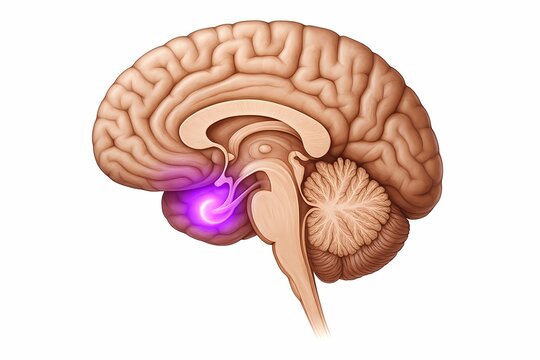 High-quality medical illustration showing activation of the amygdala in the human brain, related to fear, anxiety, and emotional processing. Ideal for neuroscience, psychology, and medical education.