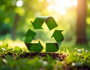 Green recycling symbol in nature
