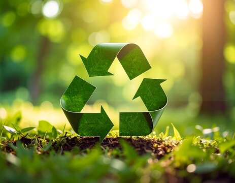 Green recycling symbol in nature - Powered by Adobe