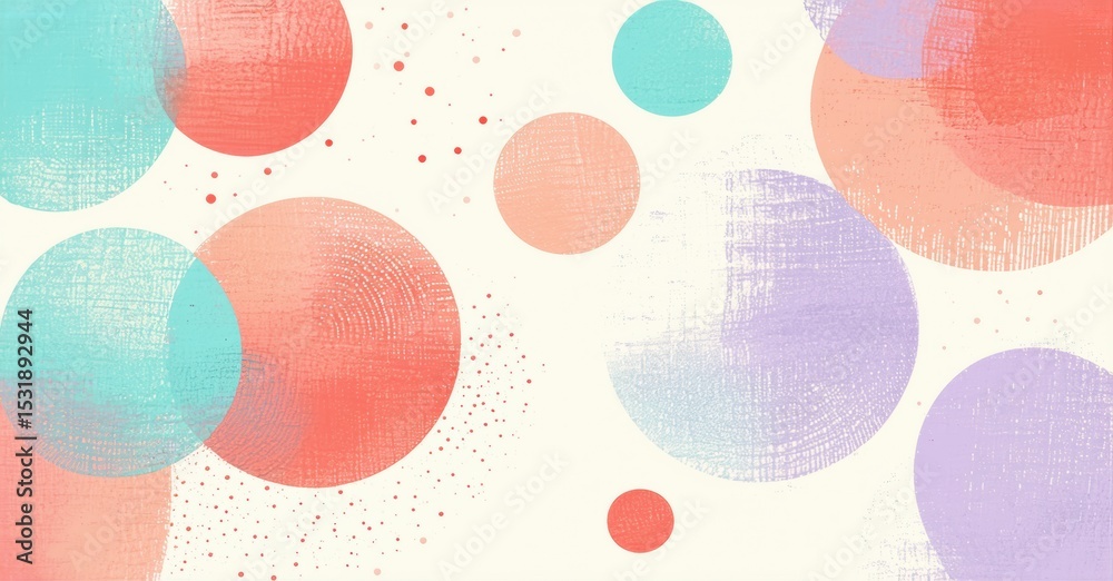 Poster abstract circles overlap, creating textured background. soft pastel colors dominate composition, off