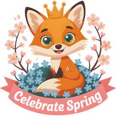 Fox Celebrating Spring with Flowers