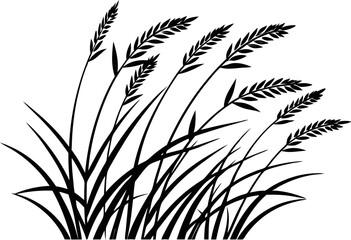 Elegant black and white vector illustration of grass and wheat blades