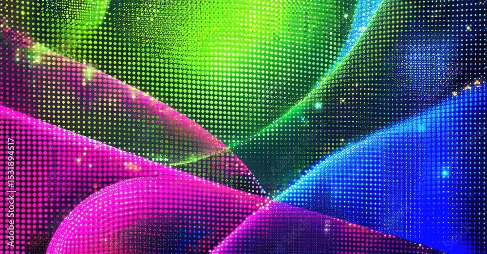 Aufkleber Bright abstract background. Vivid colors blend, creating dynamic light patterns. Dots form flowing shapes, energetic visual effect.