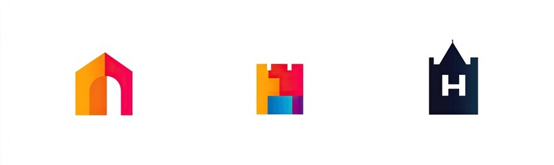 Obraz premium Abstract colorful icons of a house, castle, and a letter H