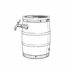 Wooden barrel with faucet in simple line art style  