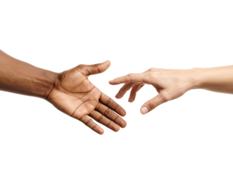 Interconnected hands symbolize unity and peace.