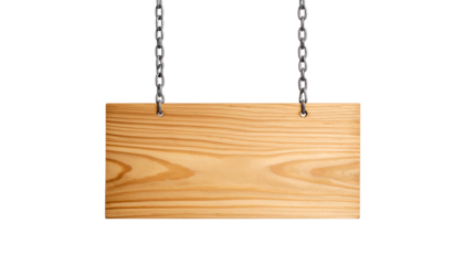 Empty wooden signboard hanging on a chain.