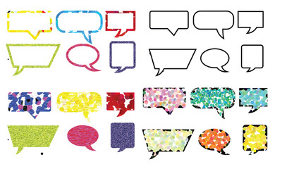 Collection of colorful speech bubbles and dialogue boxes