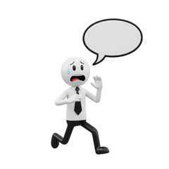Anxious Cartoon Man Running with Speech Bubble in White Background