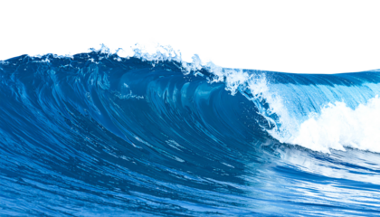 Vibrant blue ocean wave crashing on shore.