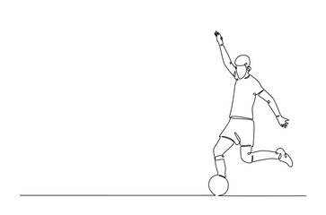 Football player in action in continuous one line drawing. Single line art illustration of soccer player. Editable vector.