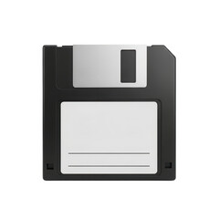 Black Floppy Disk with Silver Label and Write-Protection Tab on White Background