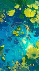 Blue green pond lotus green water ripples illustration poster background