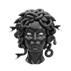 Black Medusa Head Sculpture with Snakes in Classic Mythology Style