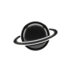 Black Planet Icon with Ring in Minimalist Space Style
