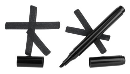 Black marker and unique shapes on white background.