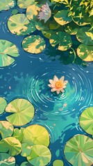 Blue green pond lotus green water ripples illustration poster background