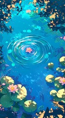 Blue green pond lotus green water ripples illustration poster background