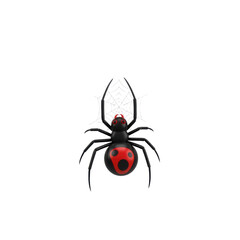 Cartoon Black and Red Spider with Web on White Background