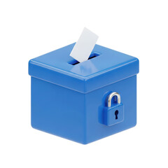 Blue Security Box with Padlock and Voting Ballot Inside on White Background