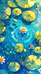 Blue green pond lotus green water ripples illustration poster background